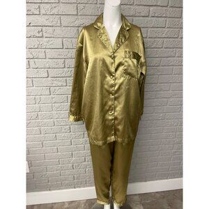 Suzanne Somers Collection Women Olive Green Satin Loungewear Pajama Set Size S